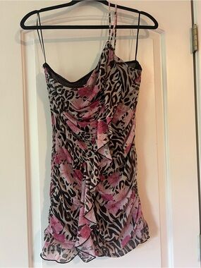 Floral Leopard Print Ruffle Slip Dress - Pink